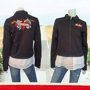 Lucky 13 Black Women's Jacket Love Kill embroidered on the back Size S Coat